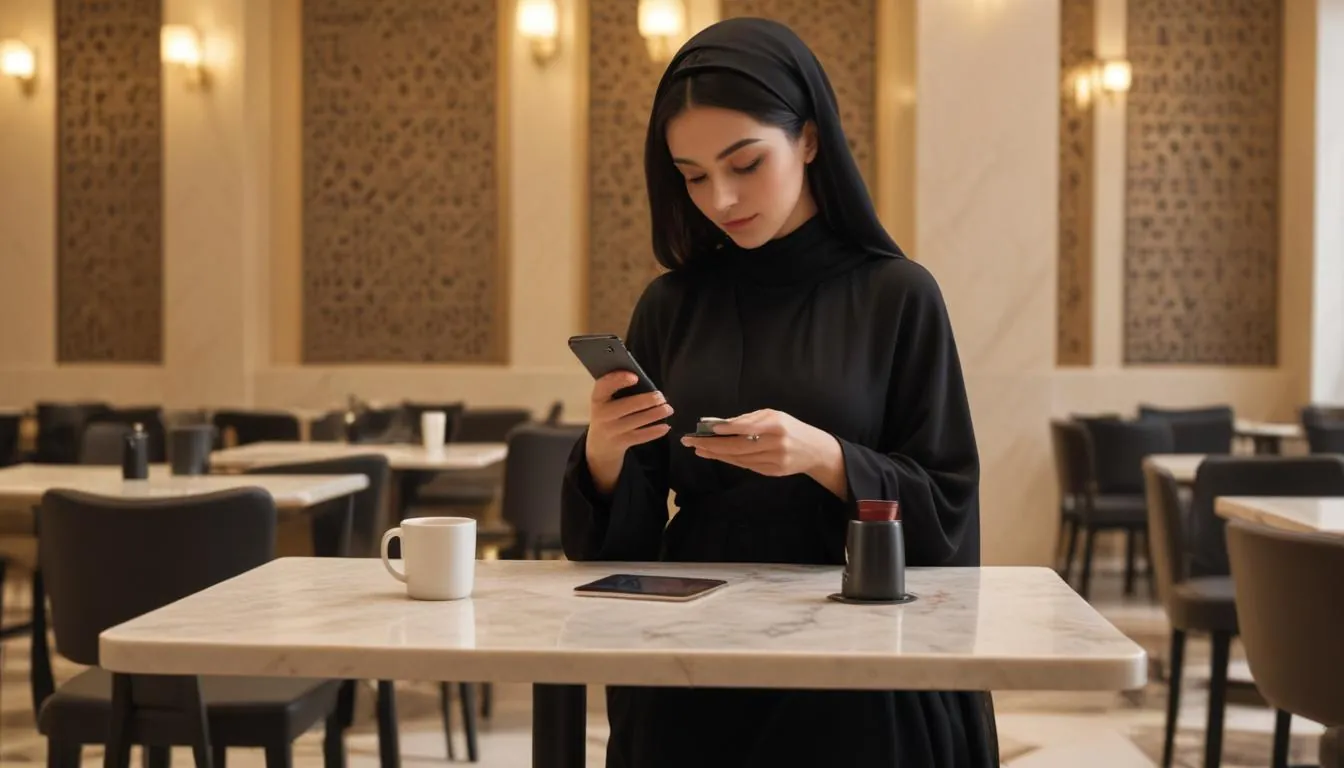A guest opening a café menu with her phone