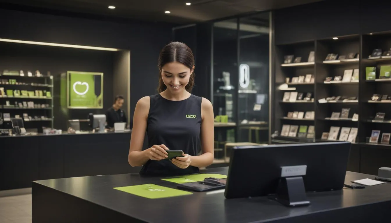 A shopper scanning a code at a boutique counter
